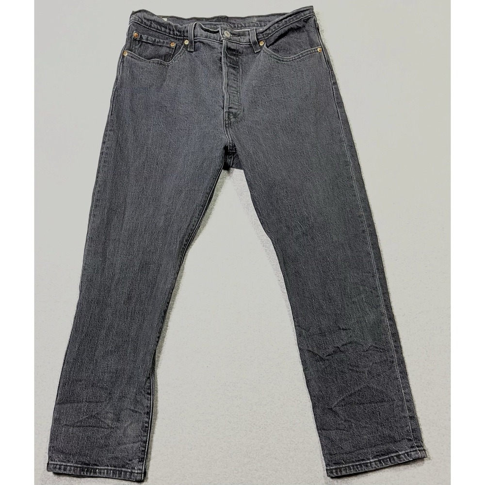 Levi's 501 Jeans Mens 32x28 Faded Black Charcoal Wash Stretch Straight Leg Denim